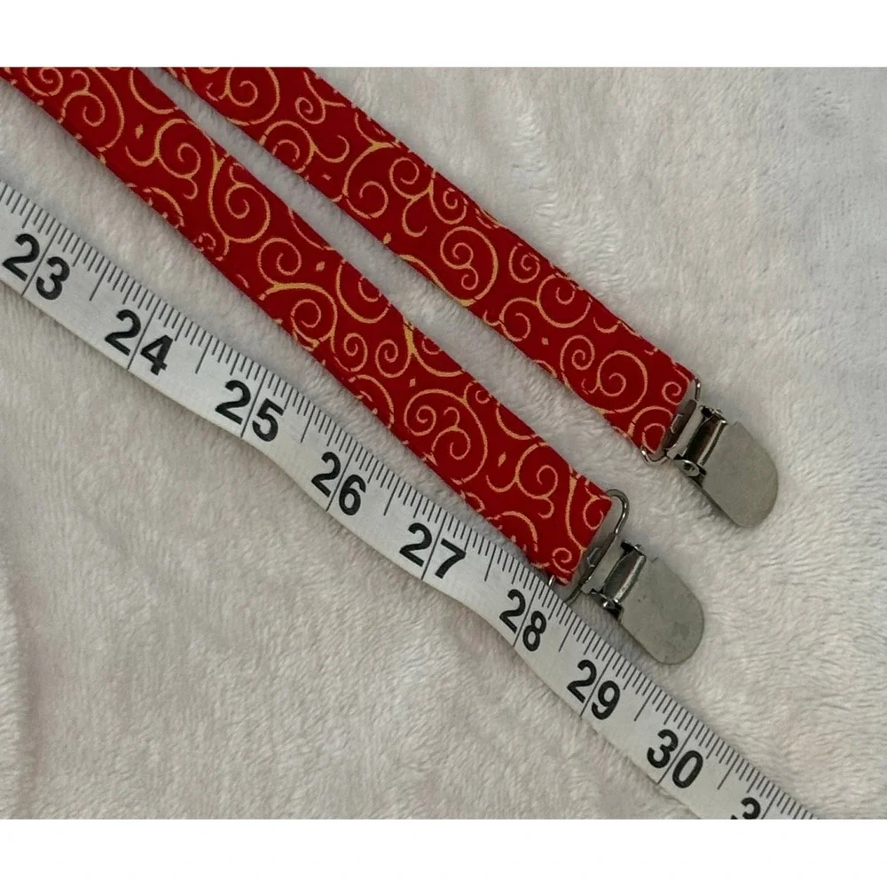 Child's Adjustable Red Gold Swirl Suspenders Elastic Clip-On Holiday Dress Up